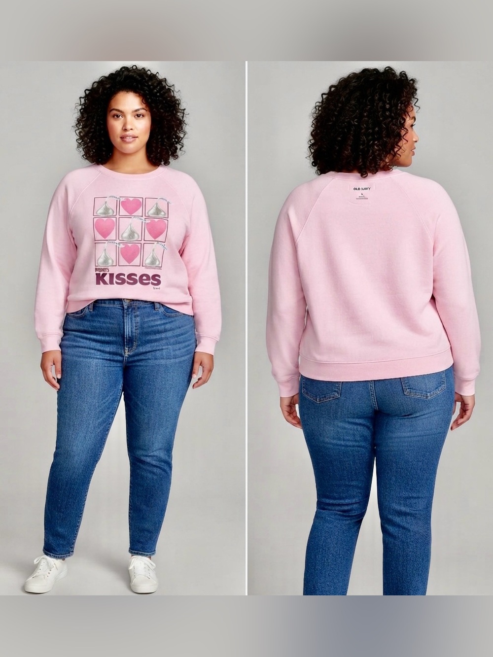 Old Navy Pink Graphic 'Kisses' Crewneck Sweatshirt